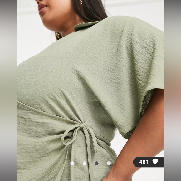 ASOS DESIGN Curve collared wrap blouse in khaki - Picture 3 of 7